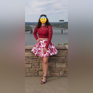 Floral Red and White Skirt